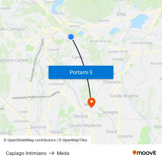 Capiago Intimiano to Meda map