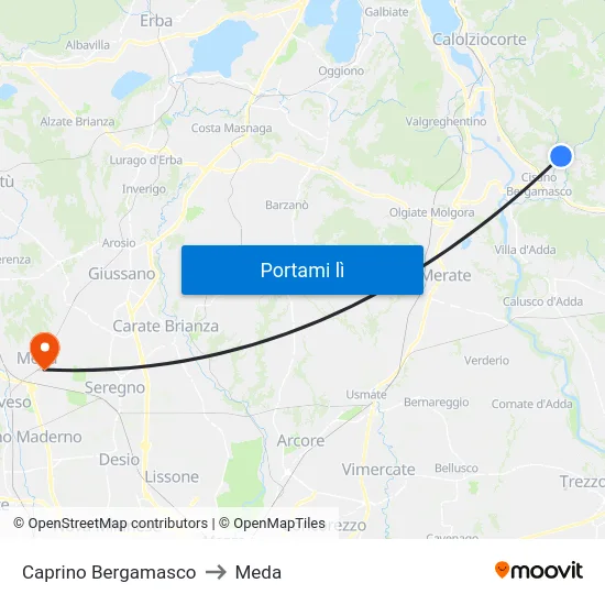 Caprino Bergamasco to Meda map