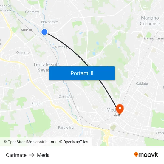 Carimate to Meda map