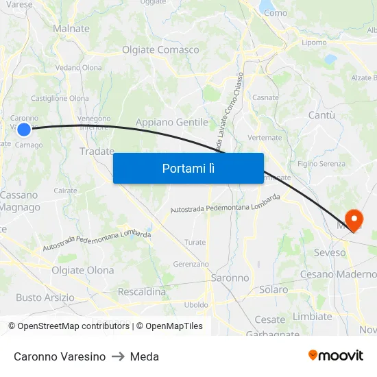 Caronno Varesino to Meda map