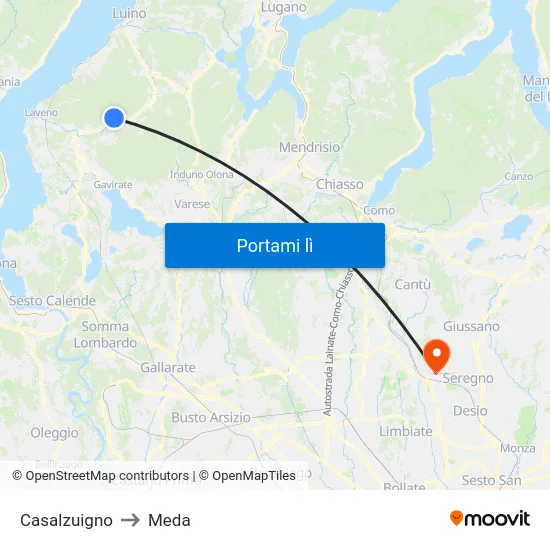 Casalzuigno to Meda map