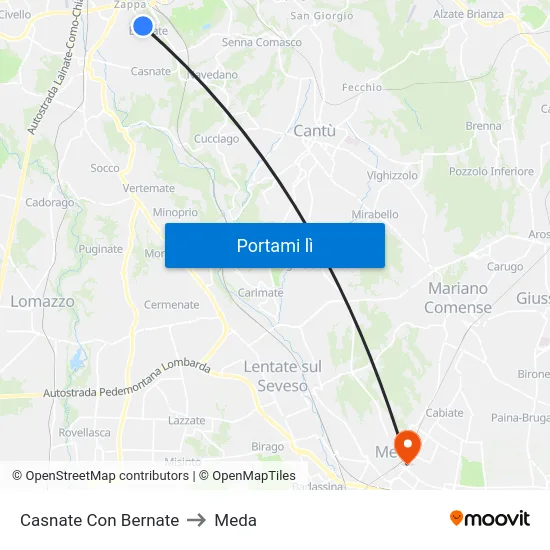 Casnate Con Bernate to Meda map