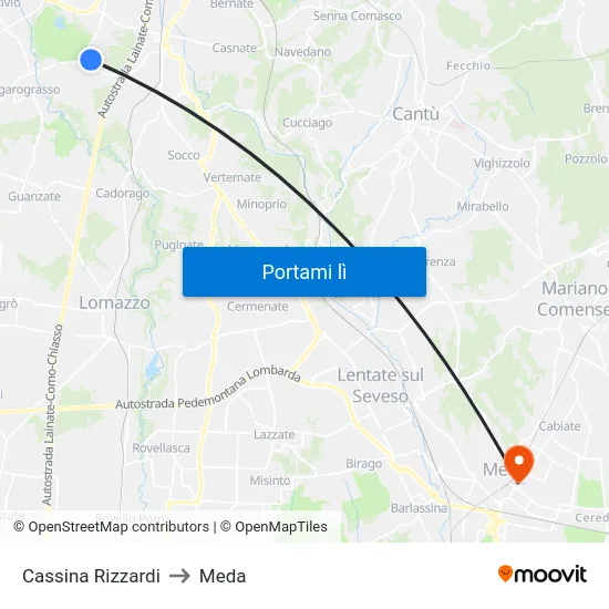 Cassina Rizzardi to Meda map