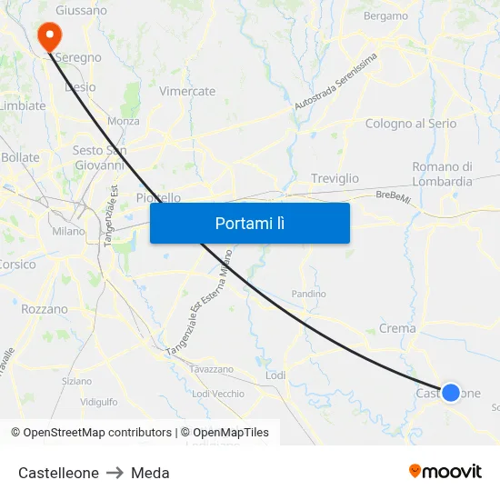 Castelleone to Meda map