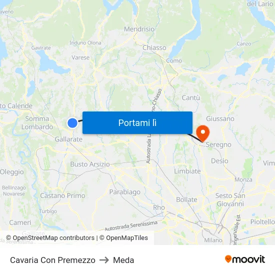 Cavaria Con Premezzo to Meda map