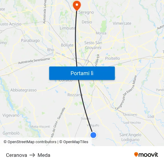 Ceranova to Meda map