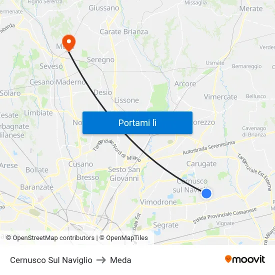 Cernusco Sul Naviglio to Meda map