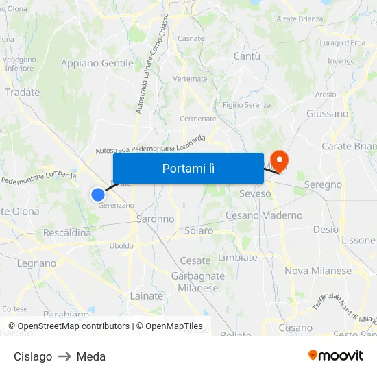 Cislago to Meda map
