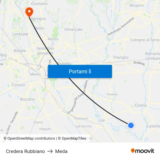 Credera Rubbiano to Meda map