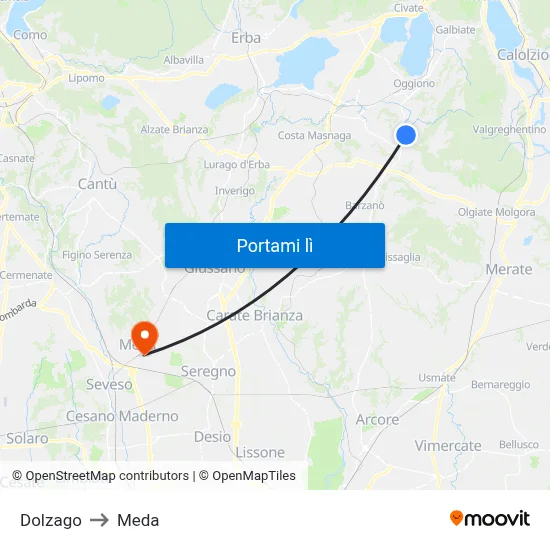 Dolzago to Meda map