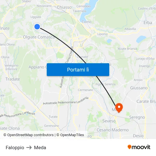 Faloppio to Meda map