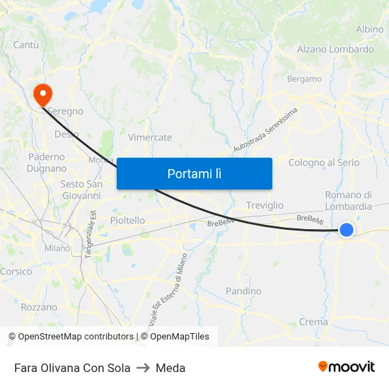 Fara Olivana Con Sola to Meda map