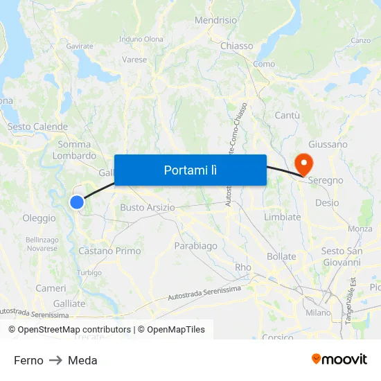 Ferno to Meda map