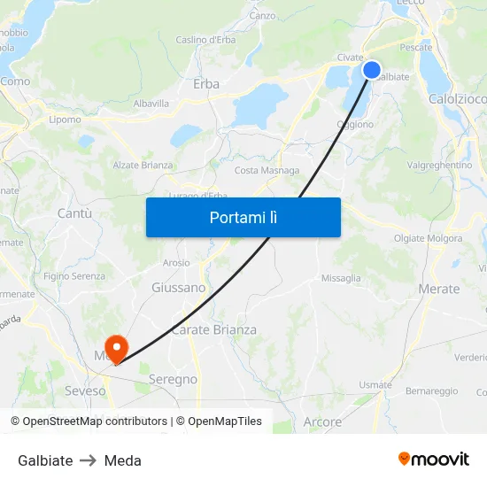 Galbiate to Meda map