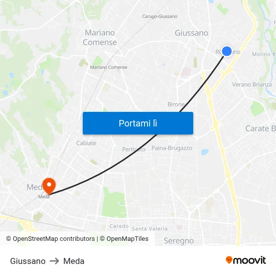 Giussano to Meda map