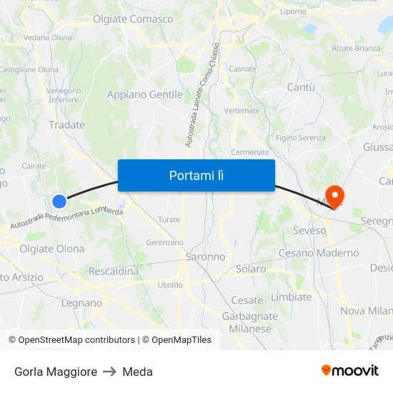 Gorla Maggiore to Meda map