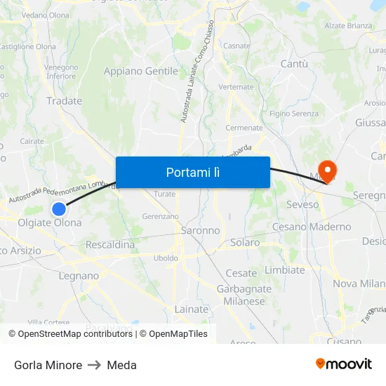 Gorla Minore to Meda map