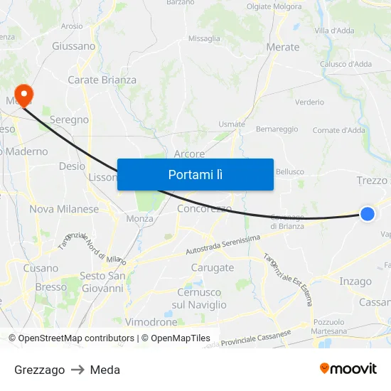 Grezzago to Meda map