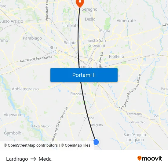 Lardirago to Meda map