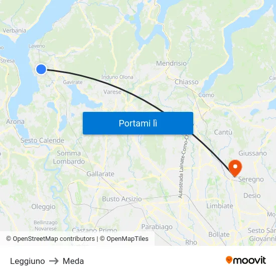 Leggiuno to Meda map