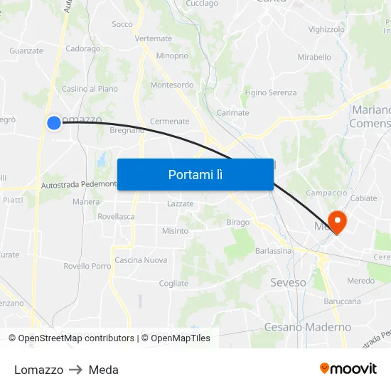 Lomazzo to Meda map