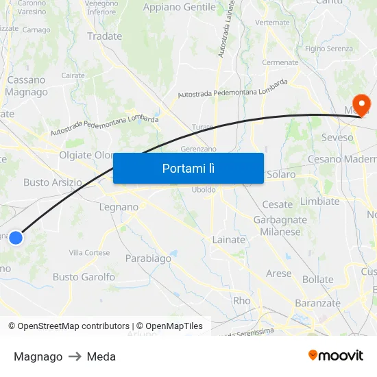 Magnago to Meda map