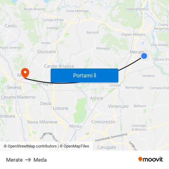 Merate to Meda map