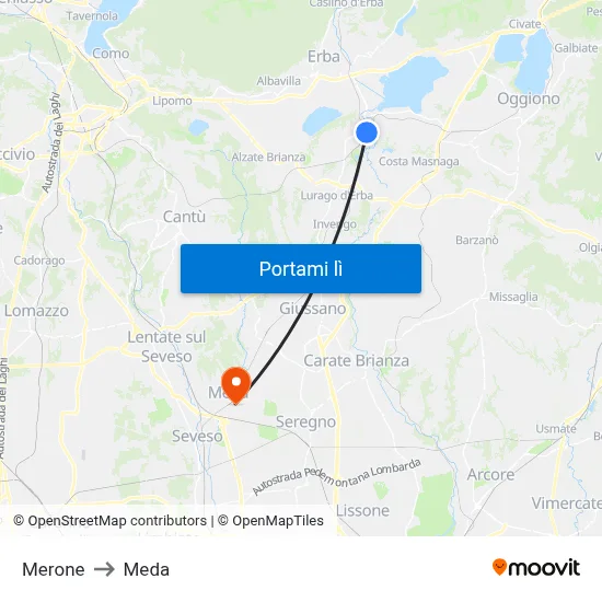 Merone to Meda map