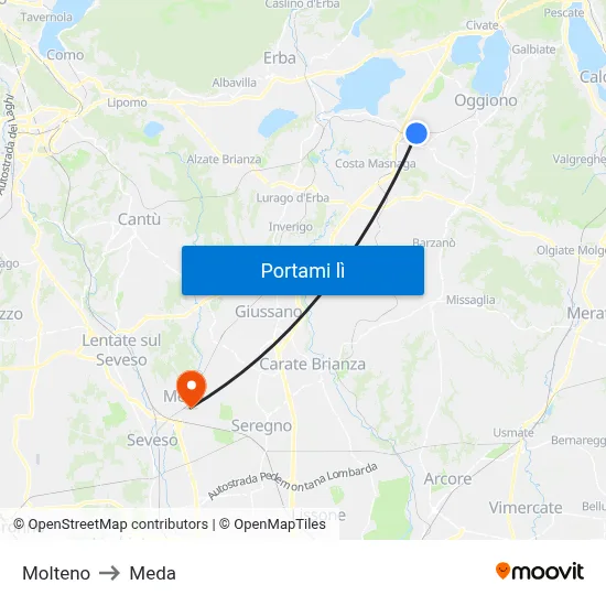 Molteno to Meda map