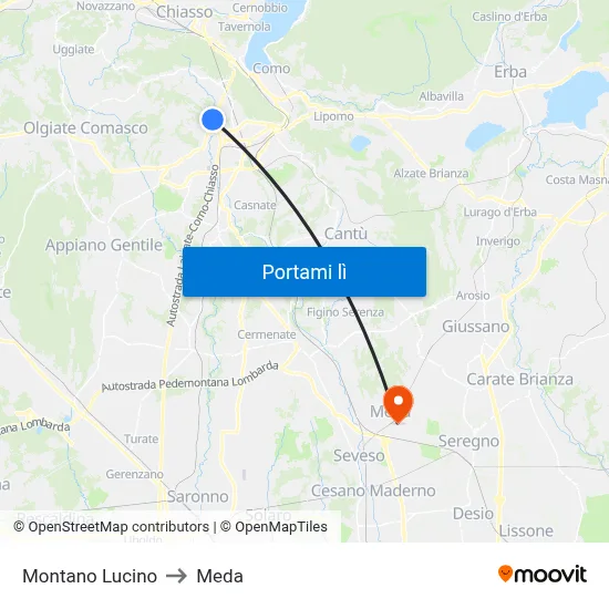 Montano Lucino to Meda map