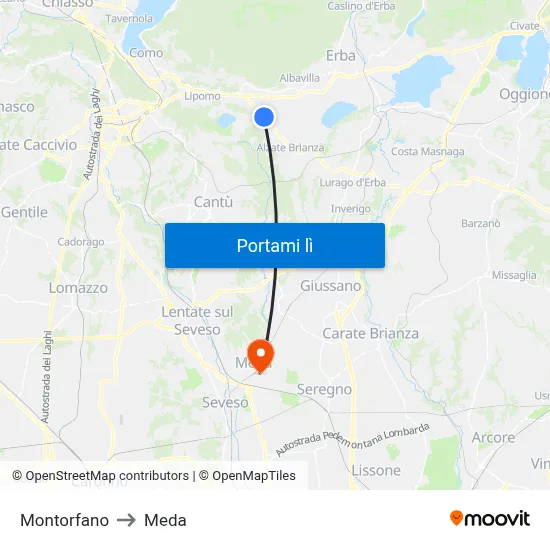Montorfano to Meda map