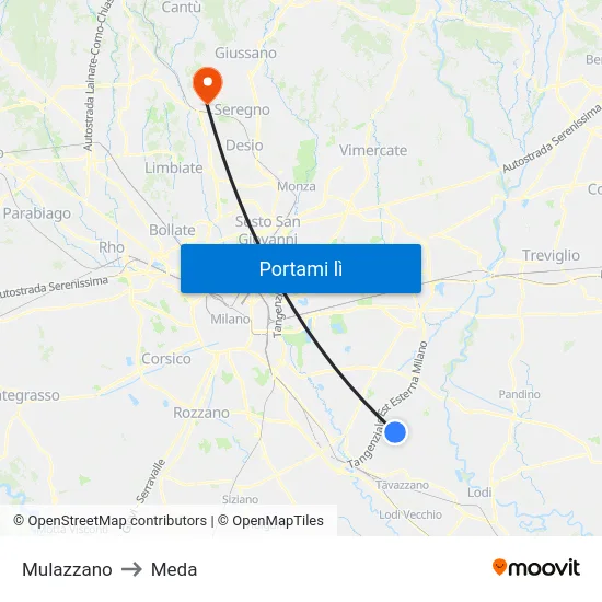 Mulazzano to Meda map