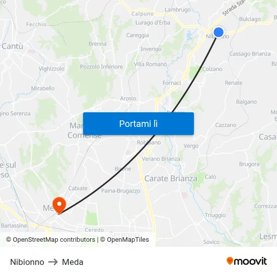 Nibionno to Meda map