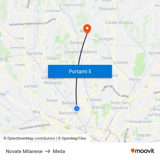 Novate Milanese to Meda map