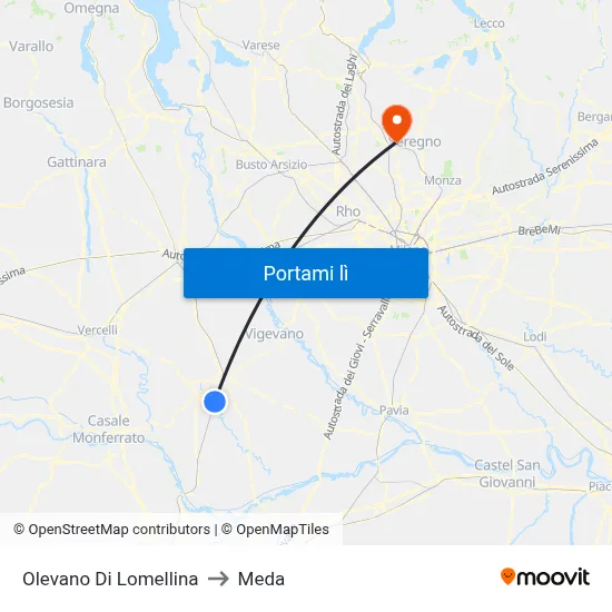 Olevano Di Lomellina to Meda map