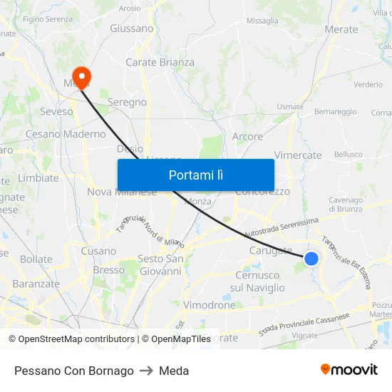 Pessano Con Bornago to Meda map