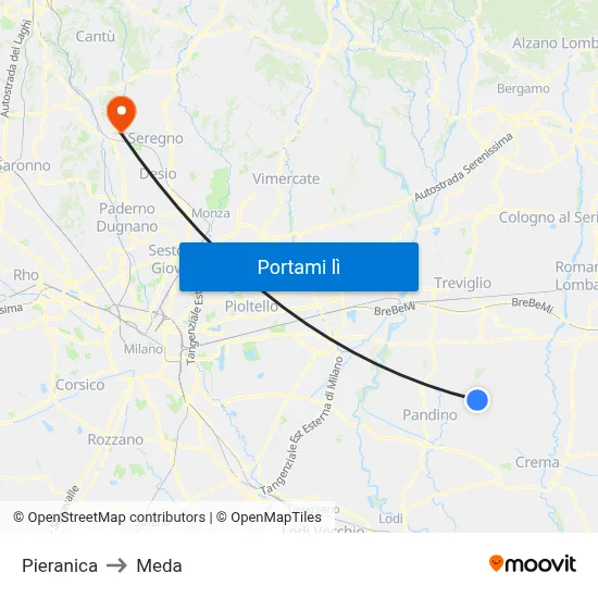 Pieranica to Meda map