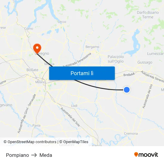 Pompiano to Meda map