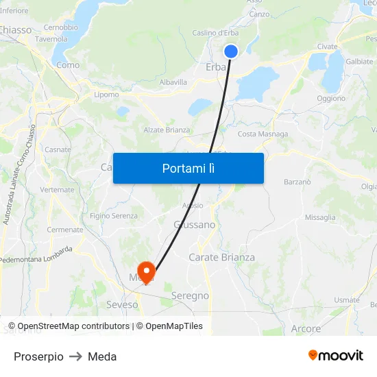 Proserpio to Meda map