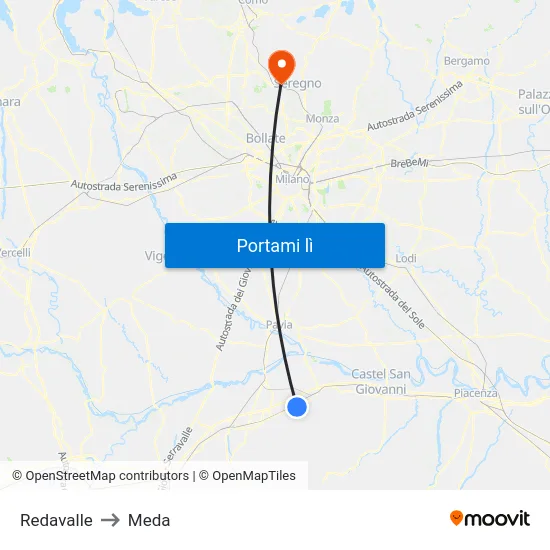 Redavalle to Meda map