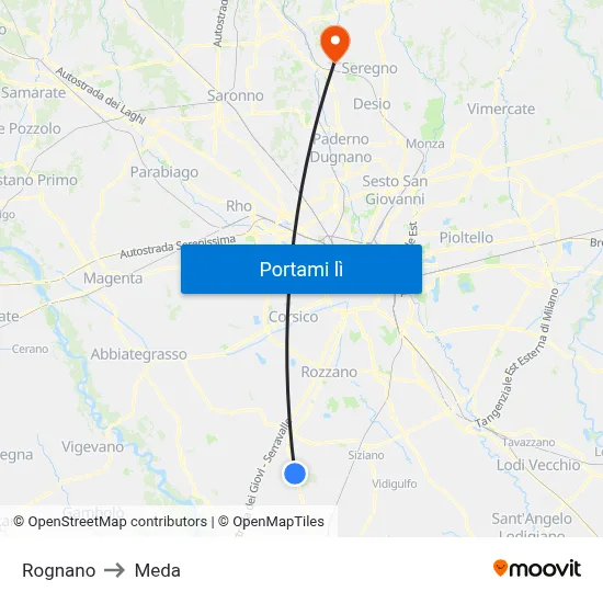 Rognano to Meda map