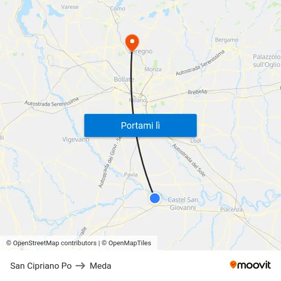 San Cipriano Po to Meda map