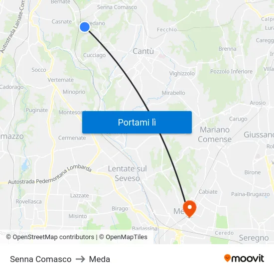 Senna Comasco to Meda map
