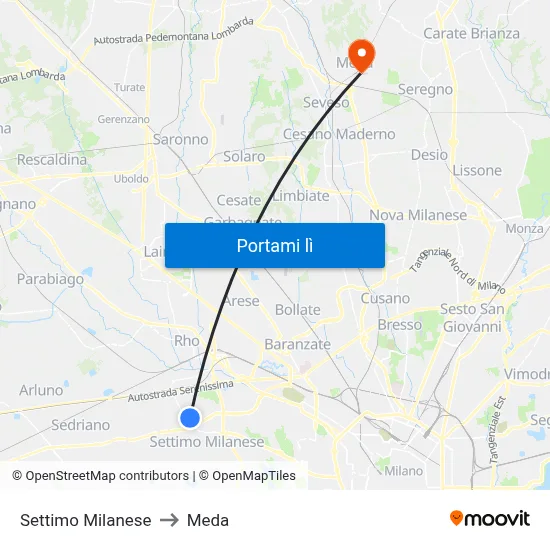 Settimo Milanese to Meda map