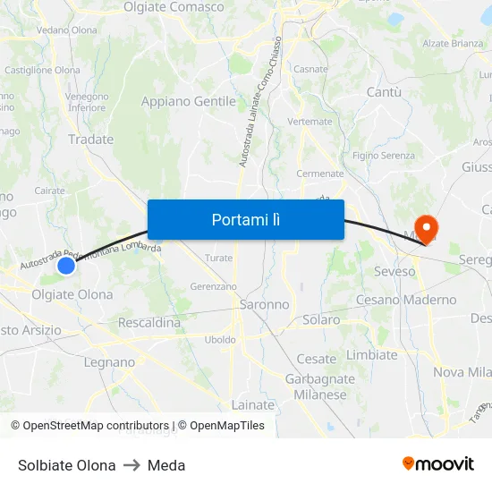 Solbiate Olona to Meda map