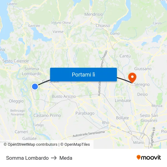 Somma Lombardo to Meda map
