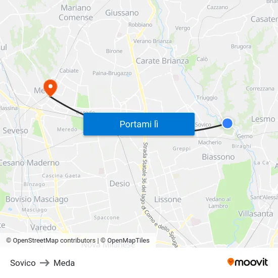 Sovico to Meda map
