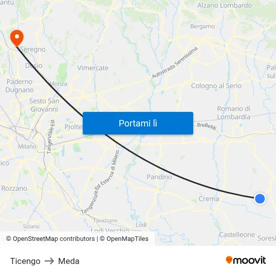 Ticengo to Meda map
