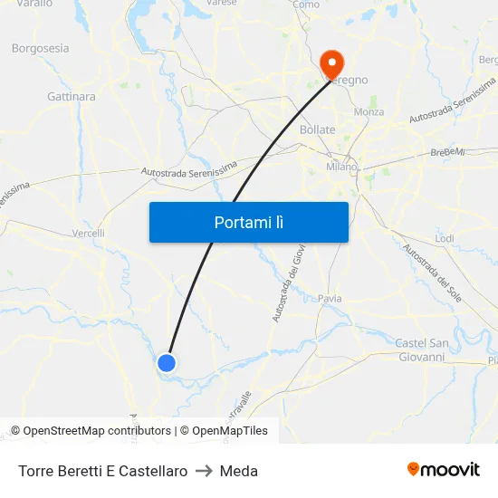 Torre Beretti E Castellaro to Meda map