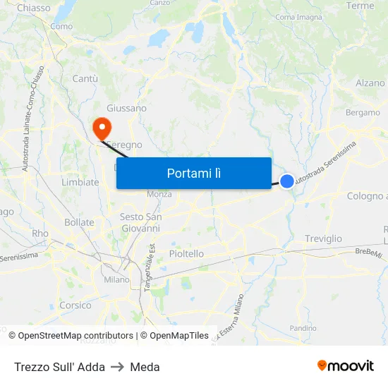 Trezzo Sull' Adda to Meda map